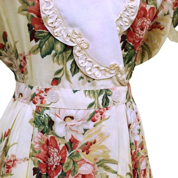 Vintage 80s Expo USA Floral Prairie Dress Lace Collar M(10) Puffed Shoulder Pads - Picture 7 of 12